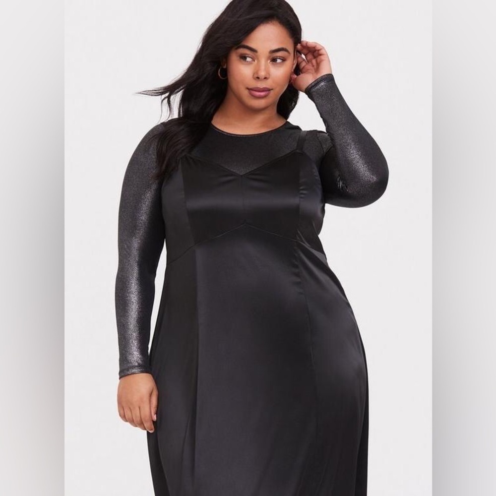 Torrid Black Metallic Shimmer Mesh Long Sleeve Under-It-All Crop Top size 2X - Picture 4 of 10